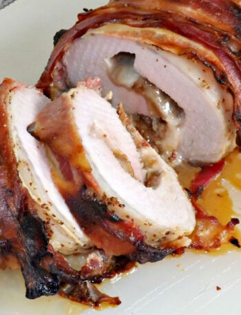 Bacon Wrapped Pork Loin Stuffed With Bacon Jam & Provolone Cheese