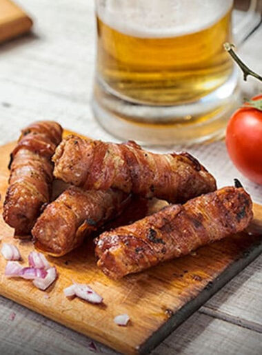 Bacon Wrapped Cheddar Brats Recipe